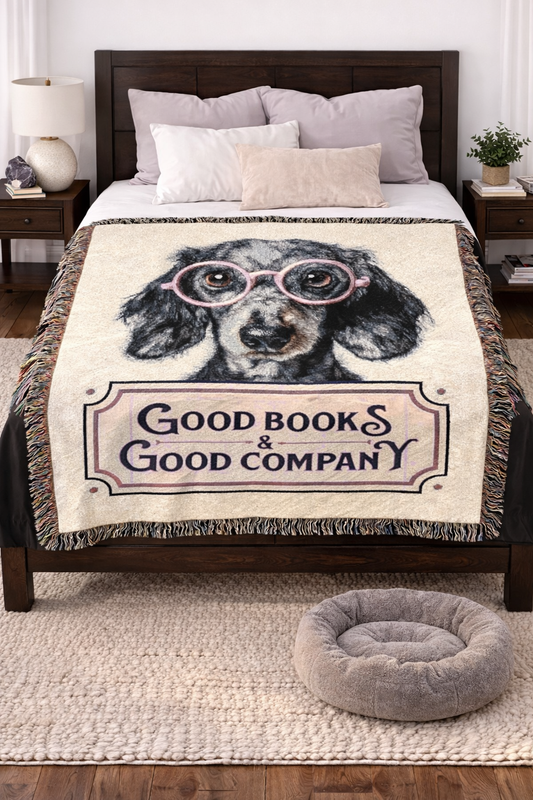 Woven Blanket — 'Good Books & Good Company' Dog Throw