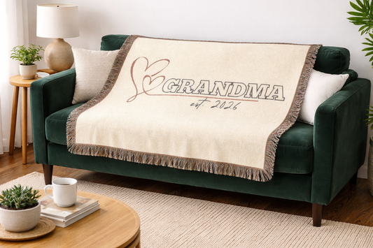 Grandma Woven Blanket/Throw with Hearts | Gift for Mother's Day & New Grandparents