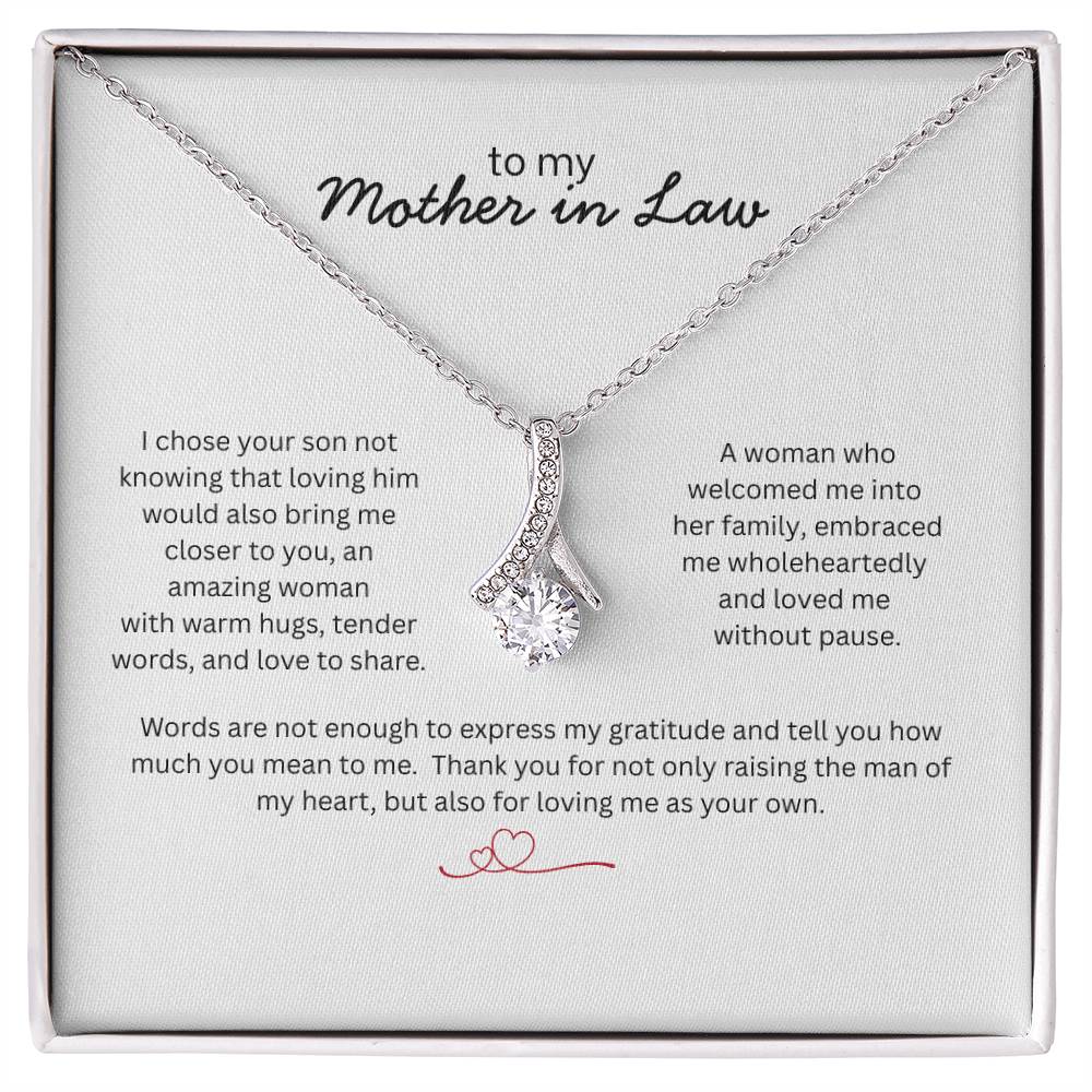 To My Mother in Law Necklace - Gift from Daughter in Law - Thank You Jewelry for MIL - Birthday Christmas Mothers Day Gift - Message Card