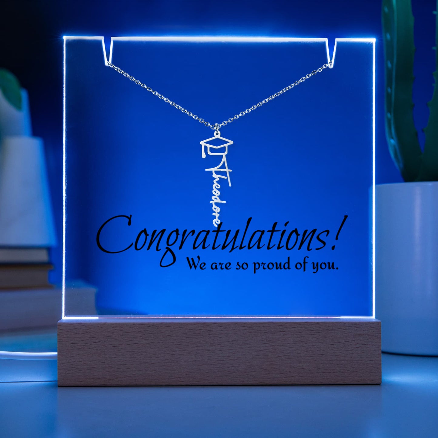 Keepsake Acrylic & PERSONALIZED Graduation Cap Name Necklace BUNDLE