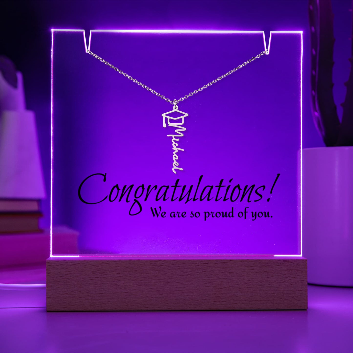 Keepsake Acrylic & PERSONALIZED Graduation Cap Name Necklace BUNDLE