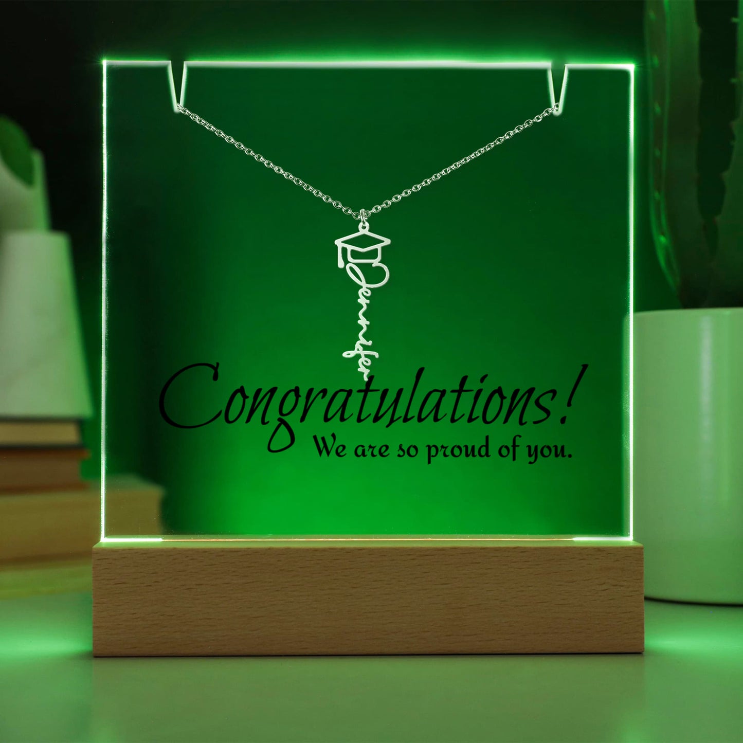Keepsake Acrylic & PERSONALIZED Graduation Cap Name Necklace BUNDLE