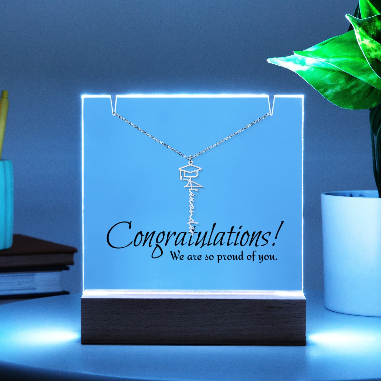 Keepsake Acrylic & PERSONALIZED Graduation Cap Name Necklace BUNDLE