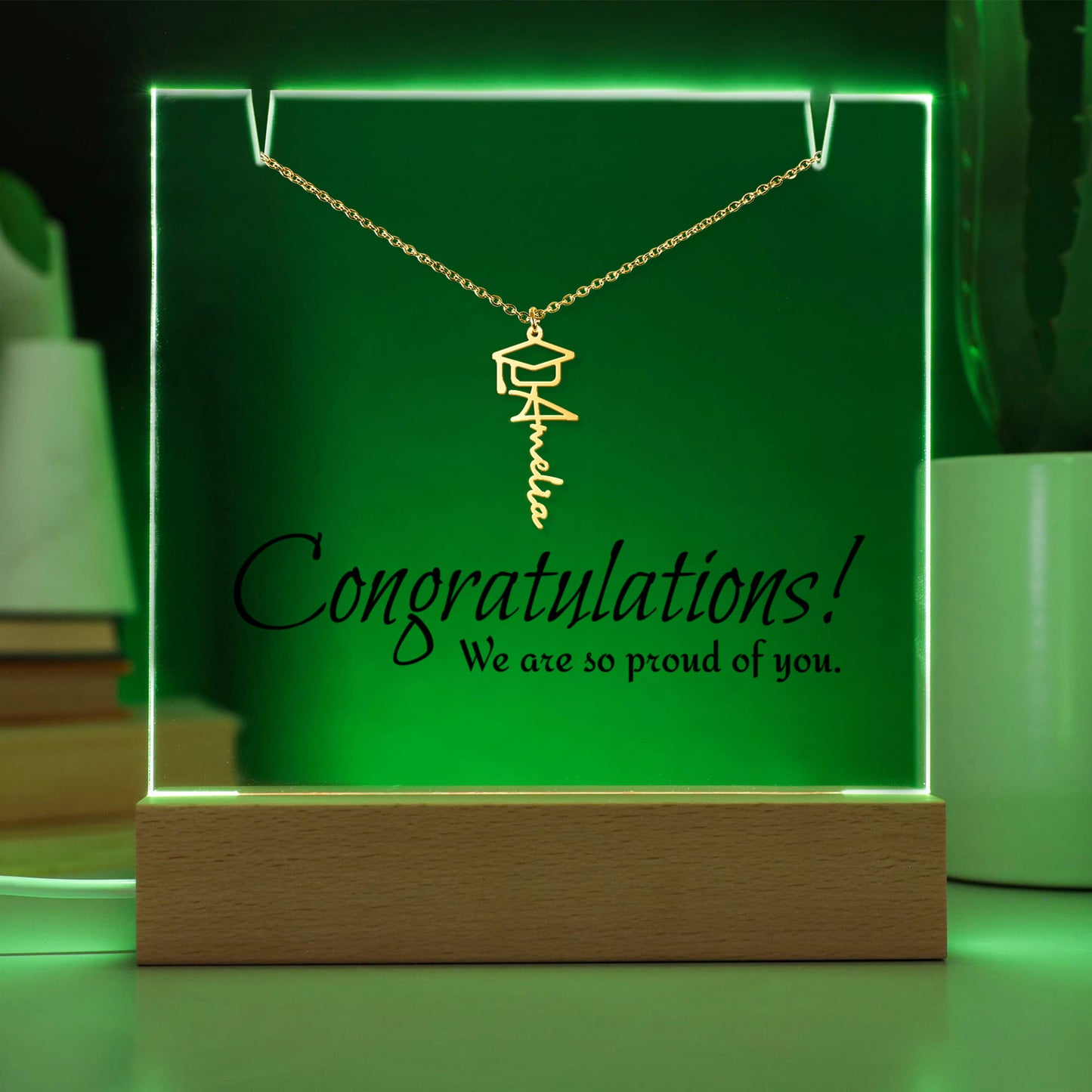 Keepsake Acrylic & PERSONALIZED Graduation Cap Name Necklace BUNDLE