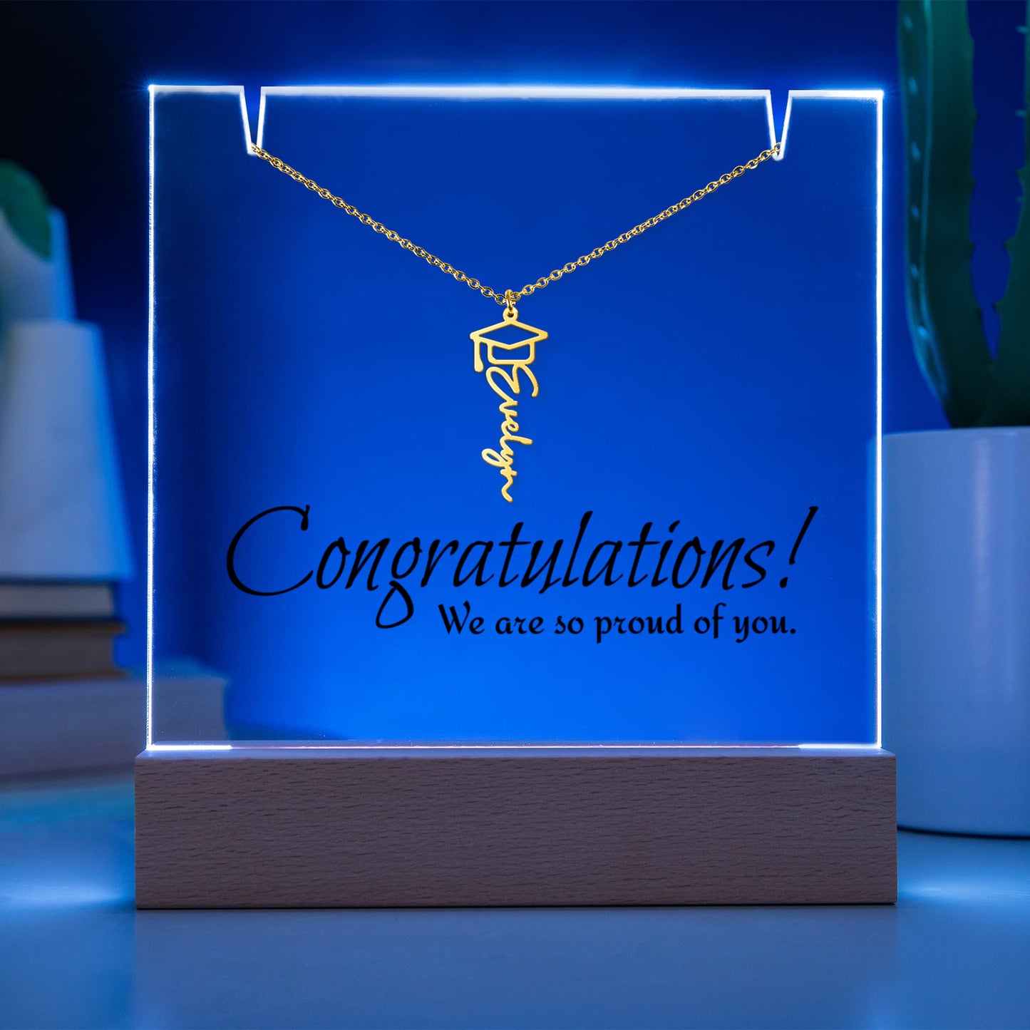 Keepsake Acrylic & PERSONALIZED Graduation Cap Name Necklace BUNDLE