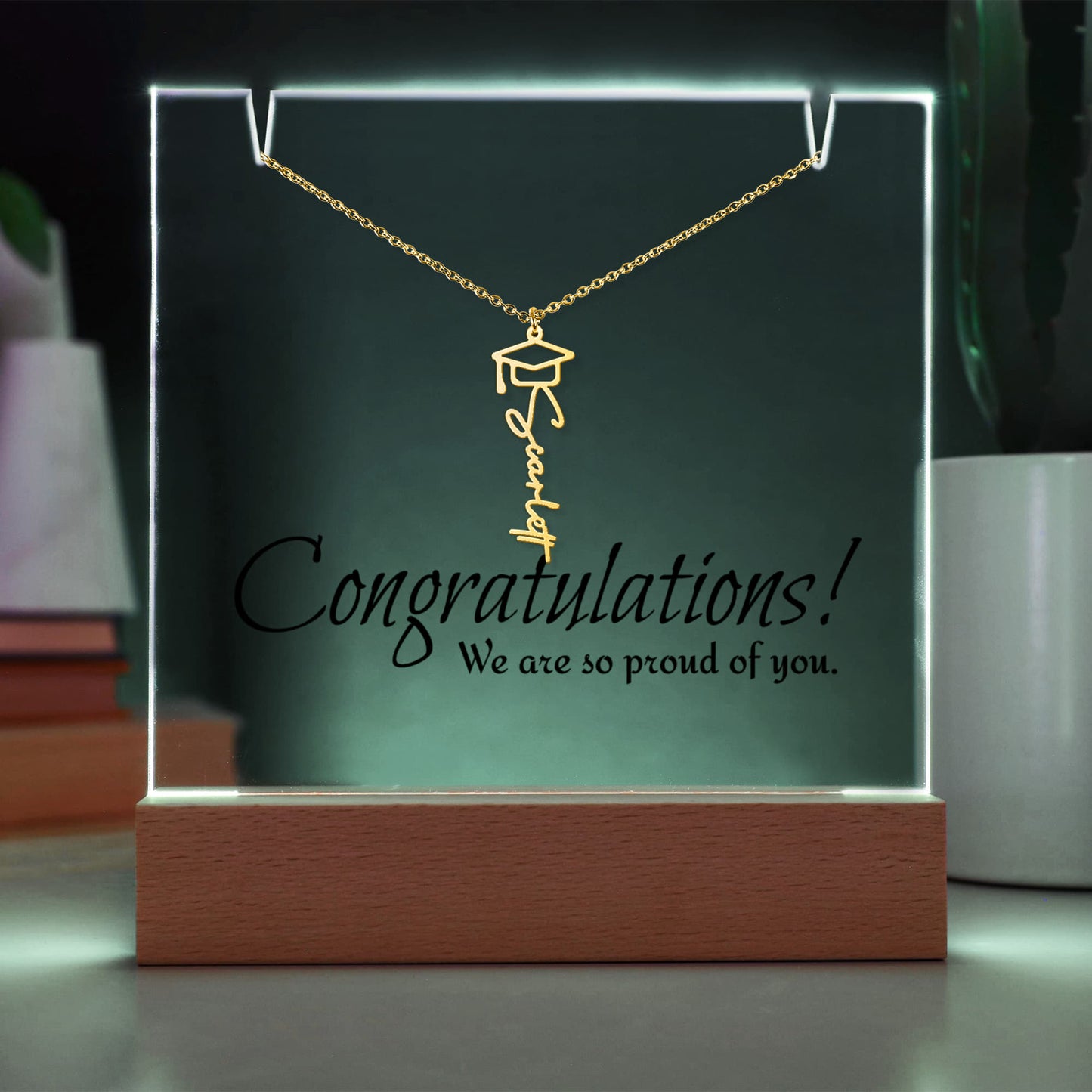Keepsake Acrylic & PERSONALIZED Graduation Cap Name Necklace BUNDLE